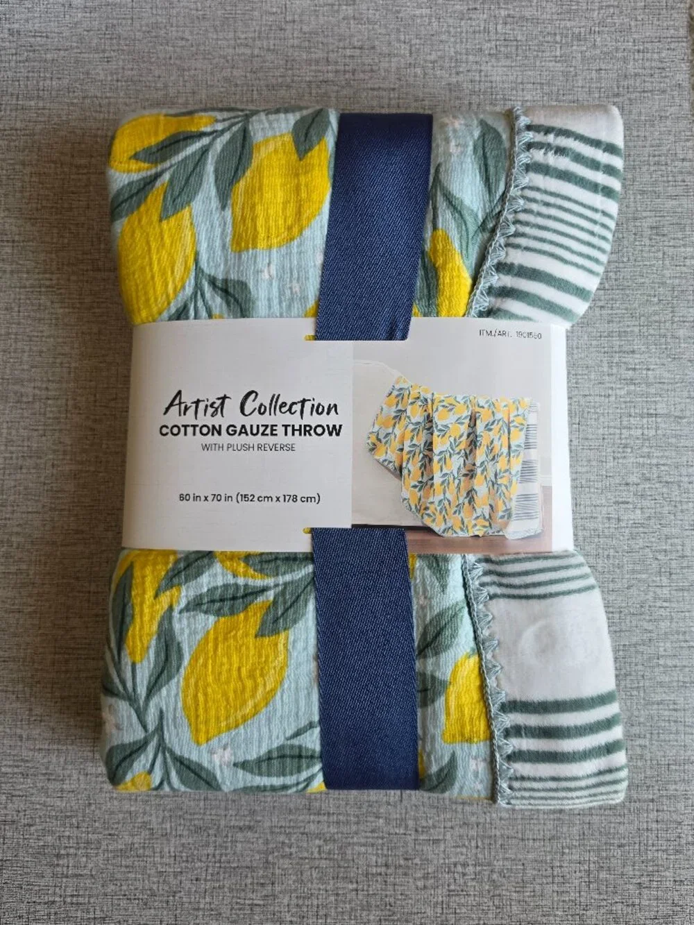 Artist Collection Lemon Cotton Gauze Throw with Plush Reverse 60 x 70